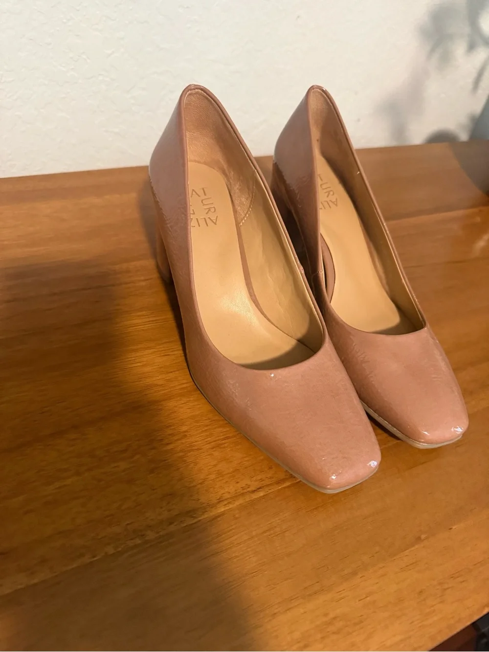 Naturalizer Tan Patent Leather Block Heel Pumps